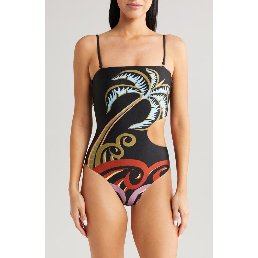 FARM Rio Black One-Piece Swimsuit with Multicolor Tropical Print